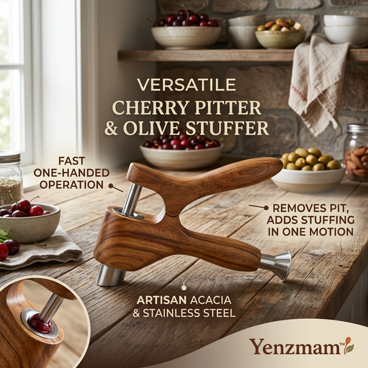 Yenzmam™ Acacia Wood Cherry Pitter & Olive Stuffer