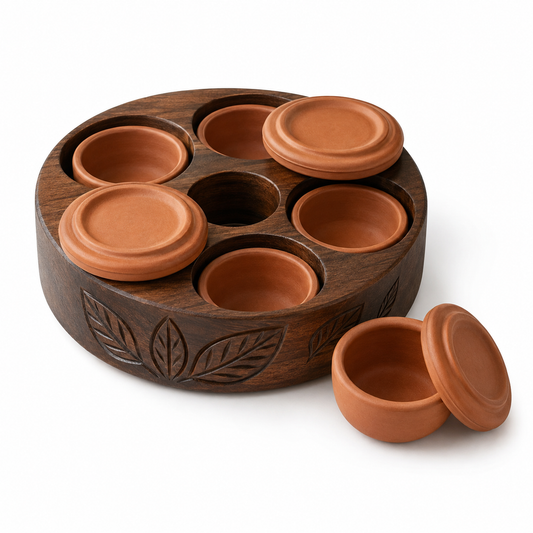 *Yenzmam™ Handcrafted Natural Infusion Pod Holder – Reclaimed Wood & Terracotta Spice Organizer*