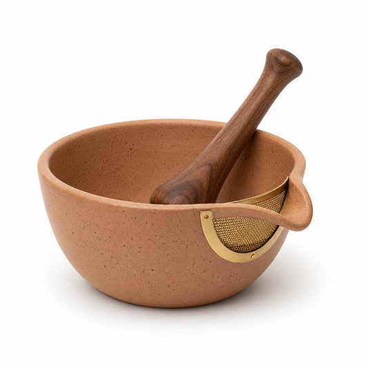 Yenzmam™ Herb Infusion Mortar & Pestle Set with Built-In Brass Sieve