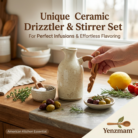 *Yenzmam™ Unique Ceramic Drizzler & Stirrer Set for Oils, Infusions & Everyday Flavoring*
