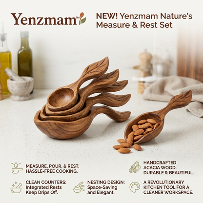Yenzmam™ Nature’s Measure & Rest Set – Handcrafted Acacia Wood Nesting Measuring Spoons