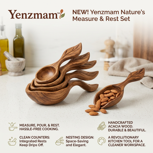 Yenzmam™ Nature’s Measure & Rest Set – Handcrafted Acacia Wood Nesting Measuring Spoons