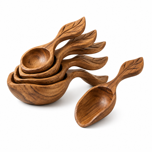 Yenzmam™ Nature’s Measure & Rest Set – Handcrafted Acacia Wood Nesting Measuring Spoons